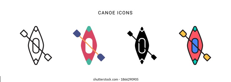 canoe icon vector with four different style. isolated in white background