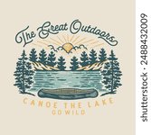 canoe illustration lake graphic forest design nature badge sunset vintage outdoor adventure