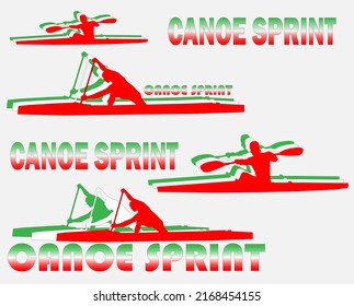 canoe and kayak athlete logo with the inscription canoe sprint. silhouette of an athlete rowing a canoe.