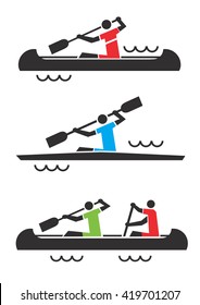 Canoe kayak icons.
Icons with people in a kayak and canoe. Vector available.
