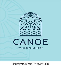 canoe or kayak logo line art simple minimalist vector illustration template icon graphic design. kayaking paddle rowing sign or symbol for extreme sport or travel business with badge