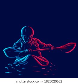 Canoe kayak outdoor water extreme sport line pop art potrait logo colorful design with dark background. Abstract vector illustration.