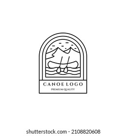 canoe kayak River mountain line art icon logo minimalist vector illustration design