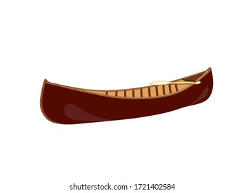 Canoe or kayak wooden boat. Vector graphic isolated illustration