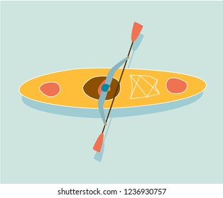 Canoe and kayaking equipment club emblem. Abstract isolated vector illustration spring and summer outdoor activities.