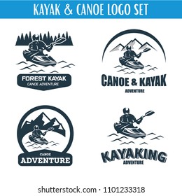 Canoe or Kayaking Logo Designs Template Set