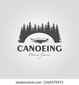 canoe in lake forest logo design, simple kayak adventurer illustration vector