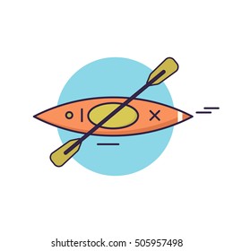Canoe line icon. Flat color vector illustration.
