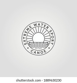 canoe logo line art minimalist with sunburst vintage vector illustration design