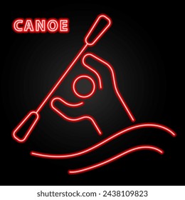 canoe neon sign, modern glowing banner design, colorful modern design trend on black background. Vector illustration.