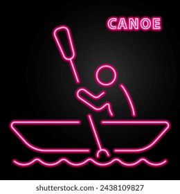 canoe neon sign, modern glowing banner design, colorful modern design trend on black background. Vector illustration.