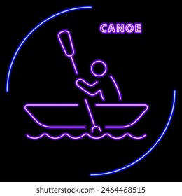 canoe neon sign, modern glowing banner design, colorful modern design trend on black background. Vector illustration.