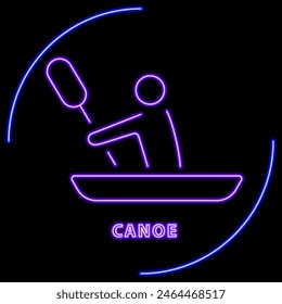 canoe neon sign, modern glowing banner design, colorful modern design trend on black background. Vector illustration.