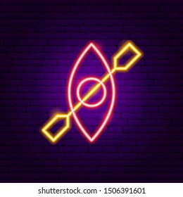 Canoe Neon Sign. Vector Illustration of Sport Promotion.