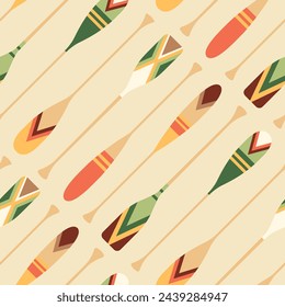 Canoe oars seamless vector pattern. Summer camp, camping and adventure repeating design with retro style paddles. 