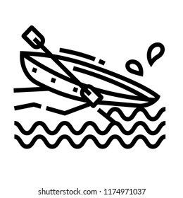 Canoe on the beach vector illustration in line stroke design