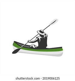canoe on lake with paddle vector on white background