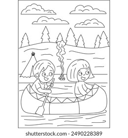 canoa al aire libre camping para colorear libro para niños o adultos libro para colorear actividad de relajación consciente