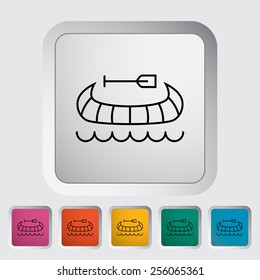 Canoe outline icon on the button. Vector illustration.