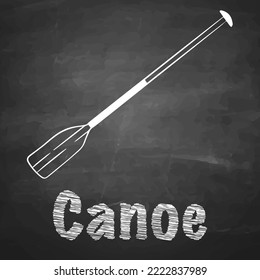 Canoe paddle drawn in chalk on a blackboard.
