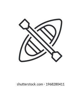Canoe with paddle line icon. linear style sign for mobile concept and web design. Kayak boat with oar outline vector icon. Outdoor, sport symbol, logo illustration.