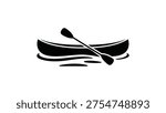 canoe with paddle silhouette icon isolated on white background, kayaking boat vector illustration for water sport adventure travel