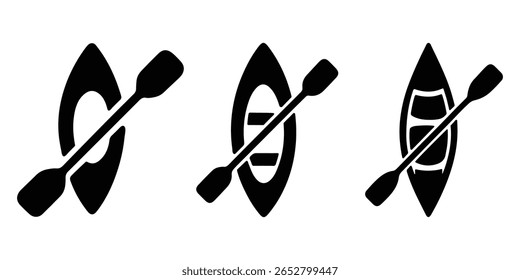 Ícone de silhueta de canoa e paddle para design de aventura ao ar livre.