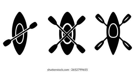 Ilustrações de silhueta de canoa e paddle para turismo e marca de viagem.