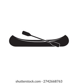 Canoe with paddle vector icon. Black Kayak silhouette. The sport of rowing. Boat symbol. Fishing, tourism, Outdoor activities.
