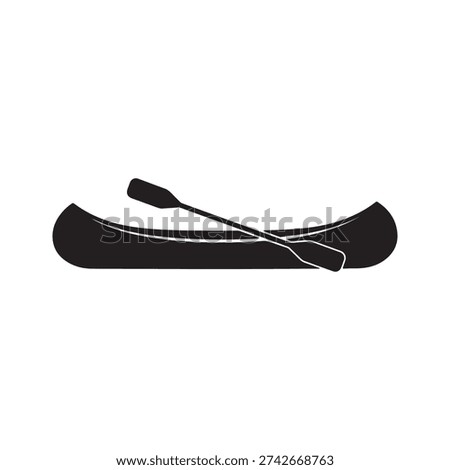 Canoe with paddle vector icon. Black Kayak silhouette. The sport of rowing. Boat symbol. Fishing, tourism, Outdoor activities.
