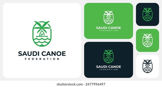 Diseño de logo de Vector en forma de canoa y palmera con estilo moderno, simple, limpio y abstracto.