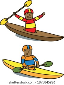 Canoe. People on the canoe. Drawings for books or a website.