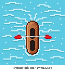 Canoe pixel art. Vector illustration.
