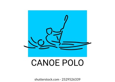 Icono de línea de Vector de polo de canoa. Juega polo remando una canoa. Ilustración de pictograma deportivo.