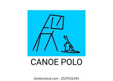 Icono de línea de Vector de polo de canoa. Juega polo remando una canoa. Ilustración de pictograma deportivo.