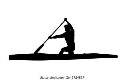 Canoe racing, isolated vector silhouette, water sport
