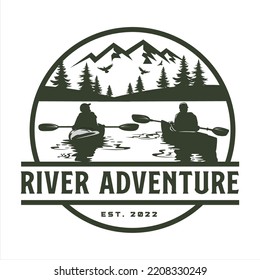 Canoe river adventure logo, company logo design idea, vector illustration