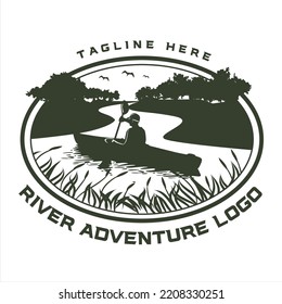 Canoe river adventure logo, company logo design idea, vector illustration