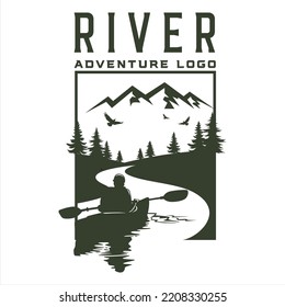 Canoe river adventure logo, company logo design idea, vector illustration