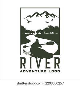 Canoe river adventure logo, company logo design idea, vector illustration