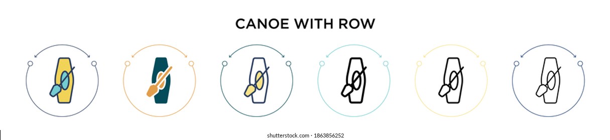 Canoe with row icon in filled, thin line, outline and stroke style. Vector illustration of two colored and black canoe with row vector icons designs can be used for mobile, ui, web