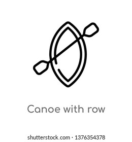 canoe with row vector line icon. Simple element illustration. canoe with row outline icon from transport concept. Can be used for web and mobile