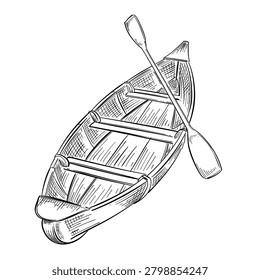canoe rowboat vector line art hand drawn illustration