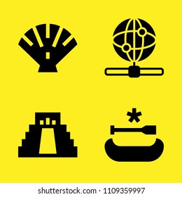 canoe, shell, internet and chichen itza vector icon set. Sample icons set for web and graphic design