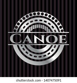 Canoe silver emblem or badge. Vector Illustration. Mosaic.