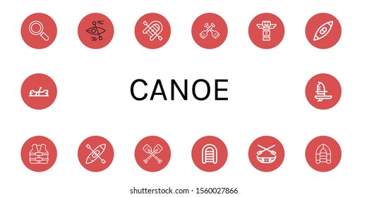 canoe simple icons set. Contains such icons as Active, Kayak, Inflatable boat, Paddles, Totem, Life vest, Oars, Canoe, Windsurf, can be used for web, mobile and logo