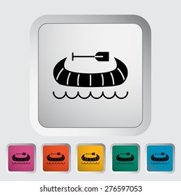 Canoe. Single flat icon on the button. Vector illustration.