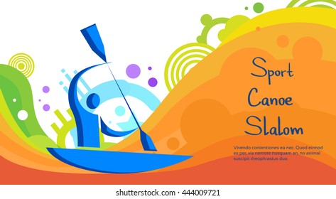 Canoe Slalom Athlete Sport Game Competition Flat Vector Illustration