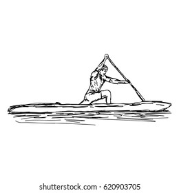 CANOE SLALOM player - vector illustration sketch hand drawn with black lines, isolated on white background