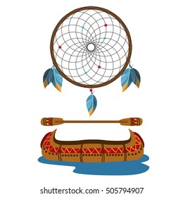 Canoe. Small rowing boat. Everyday objects Indians.